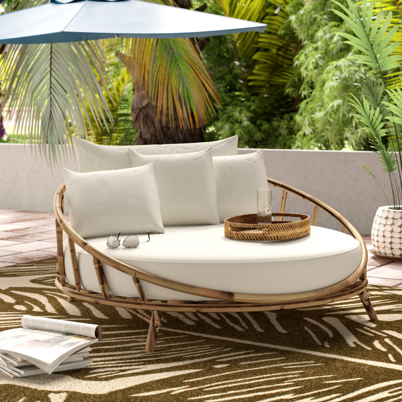 Bayou Breeze Olu Bamboo Large Round Patio Daybed with Cushions